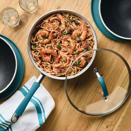 Rachael Ray Cucina Ceramic Nonstick Saute Pan with Lid, 3 Quart Non Stick Sauteuse Pan, Dishwasher Safe - Marine Blue