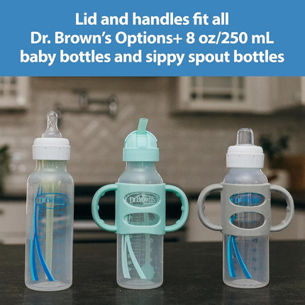Dr. Brown's Milestones Narrow Sippy Straw Bottle, Spill-Proof with 100% Silicone Handles and Weighted Straw, 8 oz/250 mL, Gray & Blue, 6m+