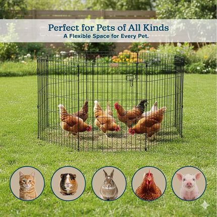 Petmaker Dog Playpen - Foldable Metal Playpen with 8 Panels of 24 x 30 Inch - Indoor and Outdoor with Door for Dogs, Cats or Small Animals