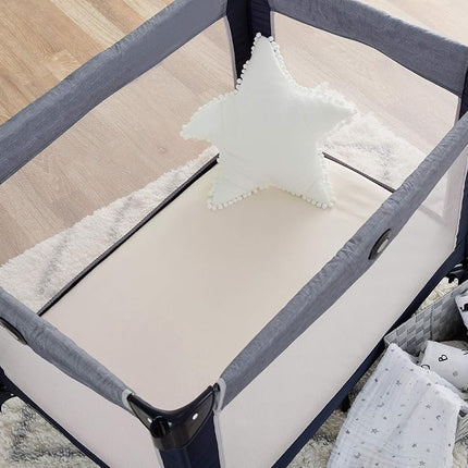 American Baby Company Sábana ajustable 100% algodón natural para Pack and Play, 99 x 68 cm - Sábana suave y transpirable para Pack N Play para corralito, parque infantil y colchón de minicuna, color crema, para niños y niñas