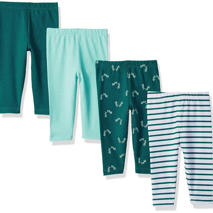 Hanes Baby Leggings, Pantalones Tejidos Ultimate Flexy para Niños y Niñas, Paquete de 4, Verdes, 0-6 Meses