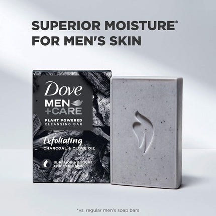 Dove Men + Care Natural Essential Oil Bar Soap to Clean and Hydrate Men's Skin Exfoliating Charcoal + Clove Oil 4-in-1 Bar Soap for Men's Body, Hair, Face and Shave 141 g 4 count