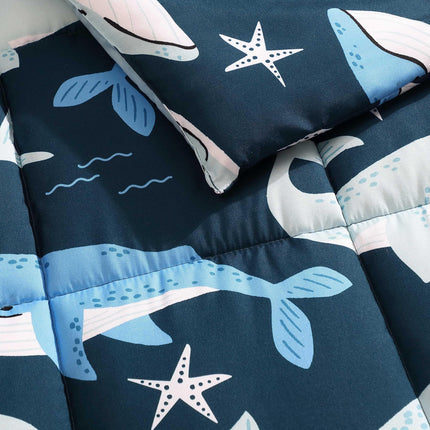 Nautica Kids - Full/Queen Comforter Set, Soft Bedding with Matching Shams & Throw Pillow, Kids Home Decor, Oeko-Tex Certified (Finnian Whales Navy, Full/Queen)