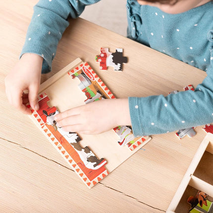 Melissa & Doug Farm Jigsaw Puzzles in a Box (Four Wooden Puzzles, Beautiful Artwork, Sturdy Wooden Storage Box, 48 Pieces, 20.32 cm H x 15.24 cm W x 6.35 cm L)