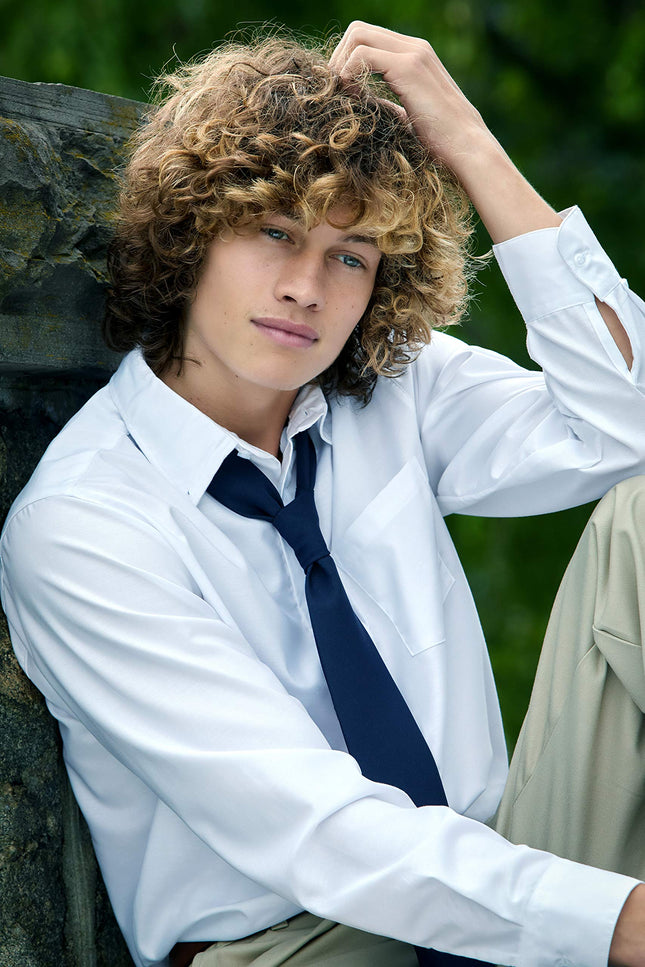 French Toast Boys' Basic Button Down Shirt, White, 18 Years