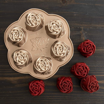 Nordic Ware Rose Bud Pan, 6 Cakelets, Toffee
