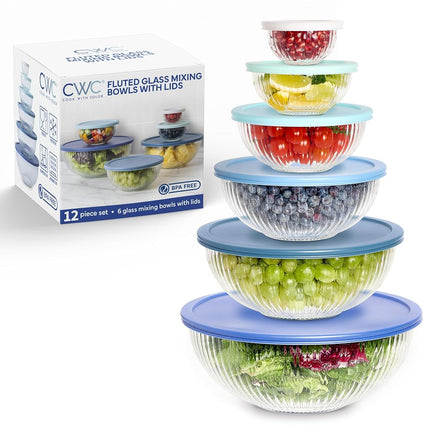 COOK WITH COLOR 12 PC Glass Mixing Bowl Set with Lids ? Borosilicate Glass Nesting Storage Bowls for Kitchen, Prep, Baking & Serving ? Dishwasher, Microwave & Freezer Safe ? Airtight & Leakproof Lids