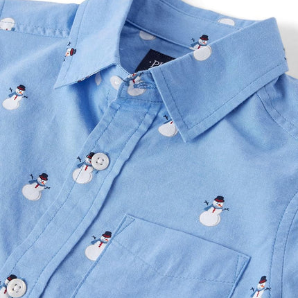 The Children's Place Boy's Long Sleeve Button Down Shirts, Snowmen, XX-Large