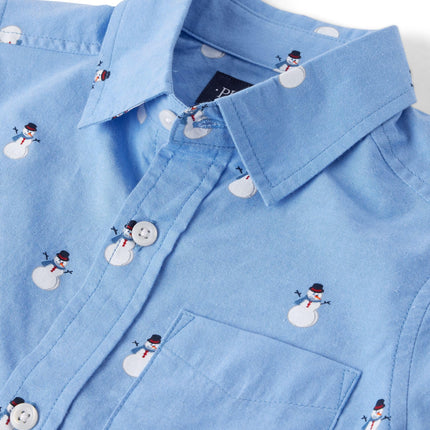 The Children's Place Boy's Long Sleeve Button Down Shirts, Snowmen, XX-Large