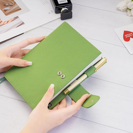Ox Knight B6 Leather Planner Cover for Stalogy, Midori, Leuchtturm1917, and More - with Pen Loop, Card Slots, Back Pocket, and Bookmarks (Green)