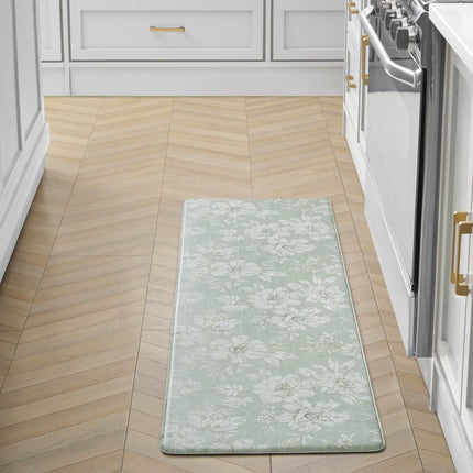 Laura Ashley - Anti-Fatigue Kitchen Mat, Iris Floral Design, Stain, Water & Fade Resistant, Cooking & Standing Relief, Non-Slip Backing, Measures 17.5" x 60", Sage Green Iris