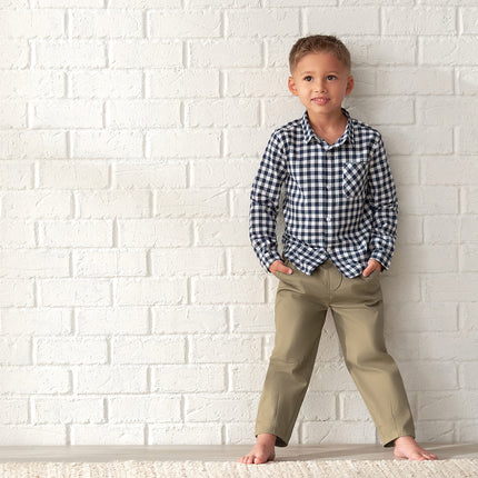 Gerber Baby and Toddler Boys Long Sleeve Button Up Plaid Shirt, Blue Plaid, 5T