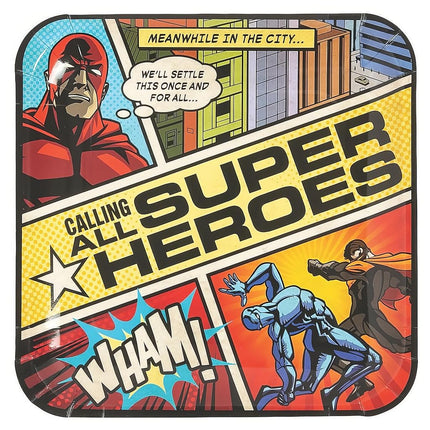 COMIC SUPERHERO DINNER PLATE - Party Supplies - 8 Pieces