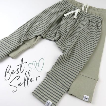 HonestBaby Honest Pants Joggers Pull on 100% Organic Cotton for Infant Baby and Toddler, Boys, Girls, Unisex, Mini Stripe Khaki, 0-3 Months