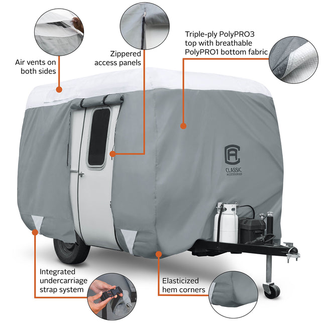 Classic Accessories PolyPro 3 Fiberglass Camping Trailer Cover, 8-10' Long