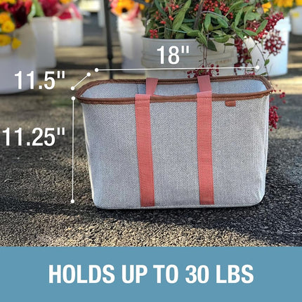 CleverMade Collapsible LUXE Tote, Rose Herringbone - 30L (8 Gal) Structured Tote Bag with Handles and Reinforced Bottom - Reusable Grocery Bag, Shopping Bag, Utility Tote Bag