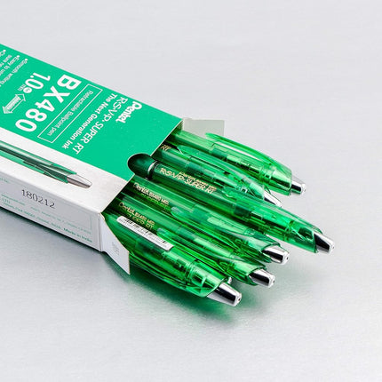 Bolígrafo Pentel RSVP Super RT, punto mediano (1.0 mm), tinta verde, caja de 12, (BX480-D)