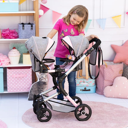 Bayer Twin Dolls Double Pram - Foldable Dolls Double Buggy, Twin Stroller