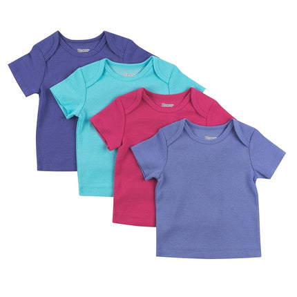 Hanes Baby T-Shirt, Flexy Soft Stretch Shirt, Expandable Shoulder, 4-Pack, Pink Turq Purple Set, 0-6 Months