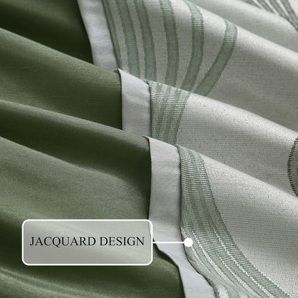 Stratford Park 7 Piece Green Comforter Set, King Size Jacquard Bedding Set, All Season Geometric Patchwork Bedding Set, Matching Pillows, Shams, Bed Skirt