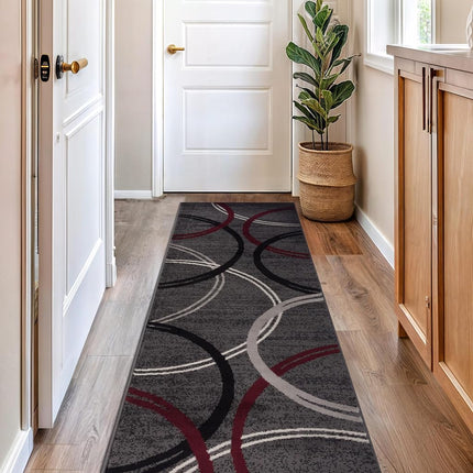 Tapis de couloir ou de salle de bain Rugshop motif cercles ondulés modernes, ne peluche pas, rouge, 80 cm x 183 cm