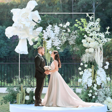 Wokceer Wedding Arch Backdrop Stand Square 8 x 8 FT White Backdrop Stand Metal Balloon Arch Frame for Wedding Birthday Party Garden Arbor Anniversary Event Decor