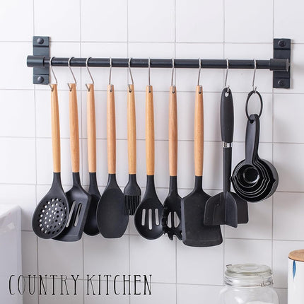 Country Kitchen Non Stick Silicone Utensil Set with Rounded Wood Handles for Cooking and Baking, 38 Piece Set, Green