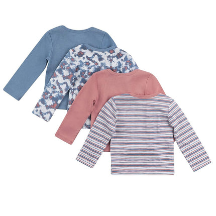 Hanes Lot de 4 maillots de corps à manches longues Flexy Soft Knit à épaules extensibles pour bébés et tout-petits, bleu poussière/rose, 18-24 mois