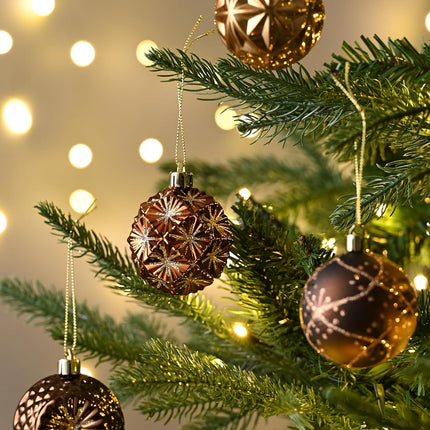 Valery Madelyn Ornaments for Christmas Trees, 16ct Bronze Copper Brown Gold Shatterproof Christmas Tree Decorations, 2.36 Inches Luxury Hanging Ball Ornaments for Xmas Holiday Party