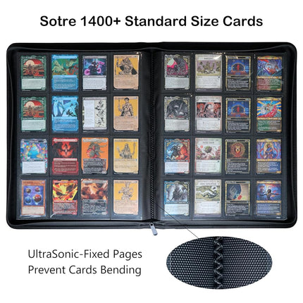 Rayvol Premium 16-Pocket Card Binder - Fits 1408 Trading Cards, Side Loading Ringless Card Collection Album for TCG and Sports Cards