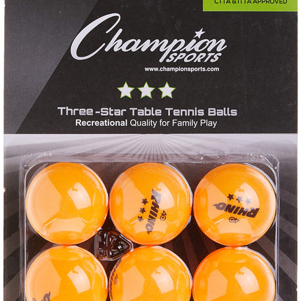 Champion Sports 3 Star Table Tennis Ball Pack, Tournament Size - Orange Ping Pong Balls, Set of 6, with 40mm Seamless Design - Professional Table Tennis Equipment, Accessories - CTTA and ITTA Approved