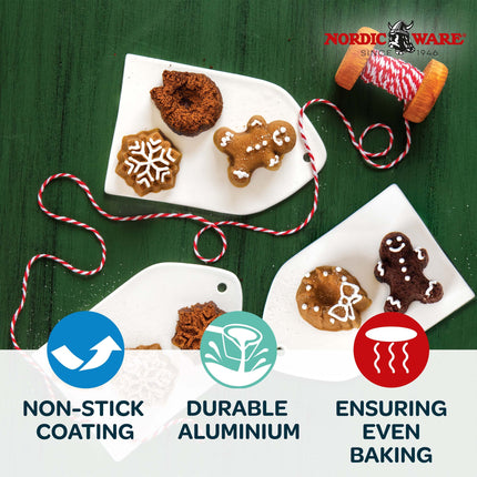 Nordic Ware 93748 Molde de aluminio fundido para pequeños bizcochos de té, diseño de fiestas, capacidad de 3 tazas, color plateado