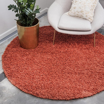 Unique Loom Solo Solid Shag Collection Area Modern Plush Rug Lush & Soft (3' 3" x 3' 3" Round, Terracotta)