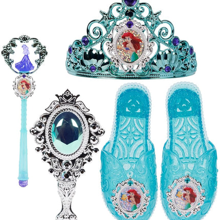 Disney Princess Dress Up Accessory Set Ariel Tiara, Shoes, Wand and Comb Set for Little Girls Role Play Time Costume Toys for 3-6 Years
