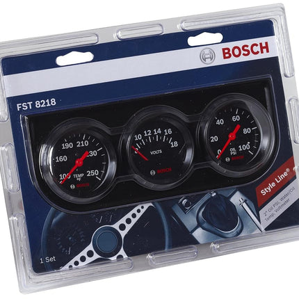 Bosch SP0F000054 Style Line 2" Triple Gauge Kit (Black Dial Face, Black Bezel)