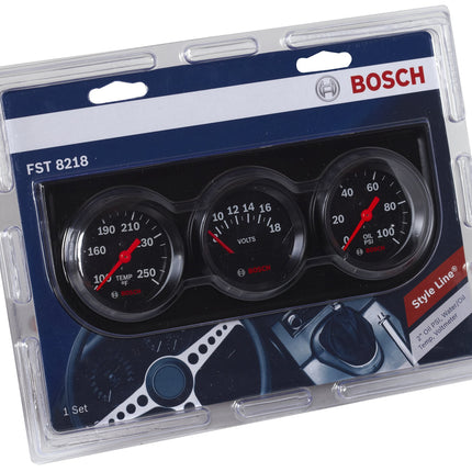 Bosch SP0F000054 Style Line 2" Triple Gauge Kit (Black Dial Face, Black Bezel)