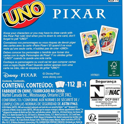Mattel Games UNO Pixar Card Game for Kids, Adults & Family, Deck with Graphics & Rule Inspired by Movie Characters