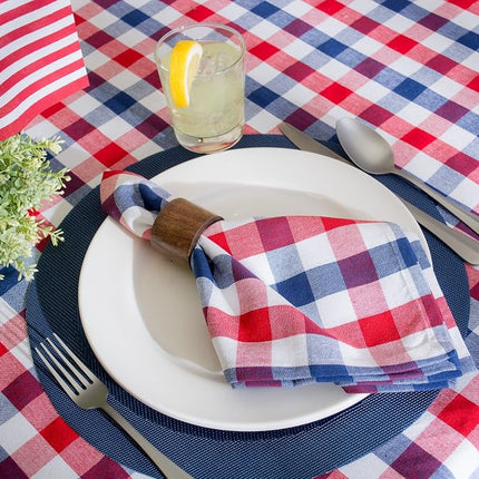 DII 100% Cotton, Machine Washable, Dinner, Summer & Picnic Tablecloth, 60 x 84, Red, White and Blue Check, Seats 6 to 8 People