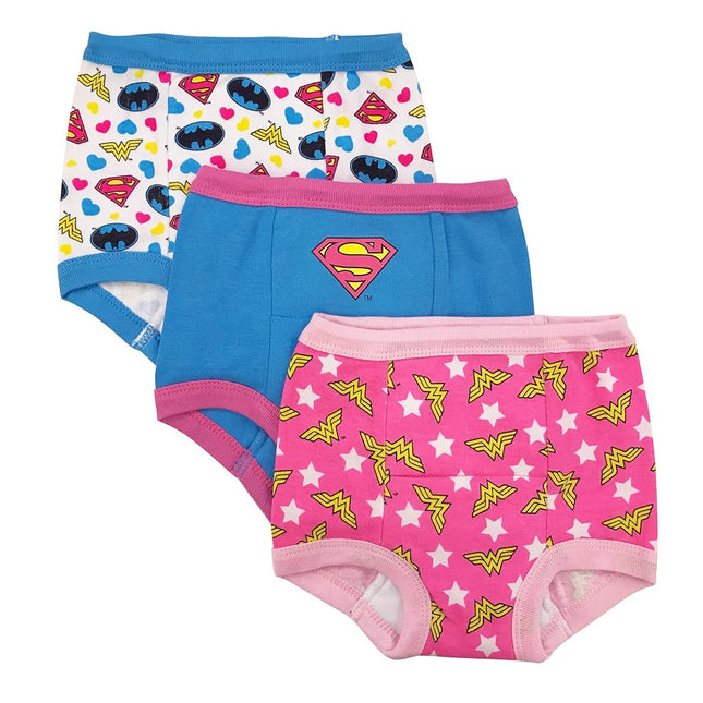 DC Comics Toddler Potty Training Pants with Superman, Batman & Wonder Woman with Success Chart & Stickers, Jlg3pk, 3T