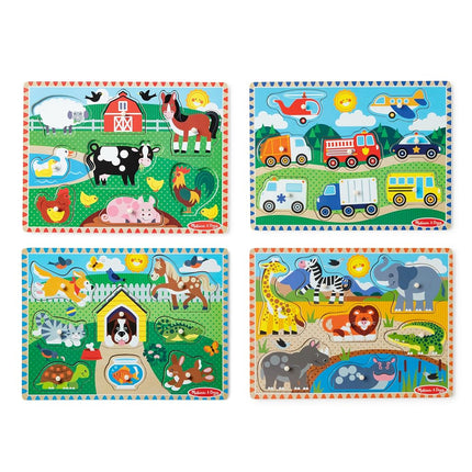 Melissa & Doug 4 Set Wooden Knob and Pegged Puzzles, Classic Style, 31 Pieces, Ages 2-5