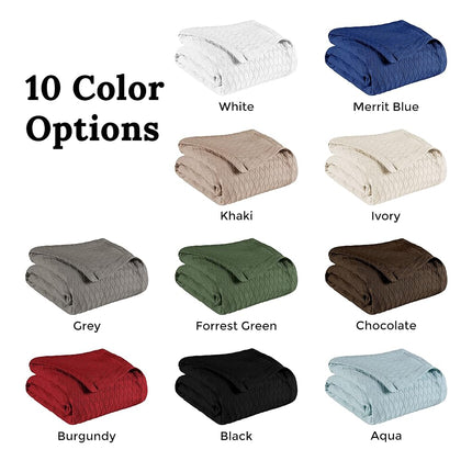 Superior 100% Cotton Thermal Blanket, Soft and Breathable Cotton for All Seasons, Bed Blanket and Oversized Throw Blanket with Luxurious Diamond Weave - King Size, Ivory