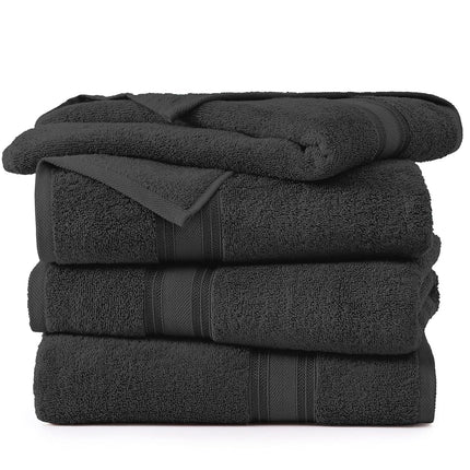 LANE LINEN 100% Cotton Bath Towels 4 Pack (30"x60") - Zero Twist, Mercerized Cotton Large Towel Set for Bathroom - Quick Dry, Soft & Absorbent Large Bath Towel Set - Oeko Tex Certified - Black Towels
