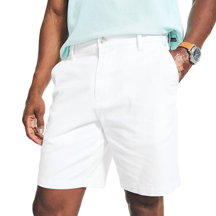 Nautica Men's Classic Fit Flat Front Stretch Solid Chino Deck Short Casual, Bright White, 35 8.5
