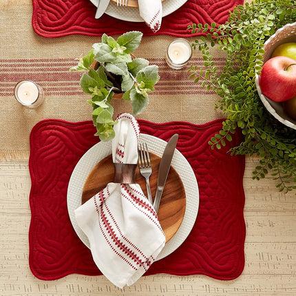 DII Quilted Farmhouse Collection Tabletop, Placemat Set, Cranberry, 6 Piece
