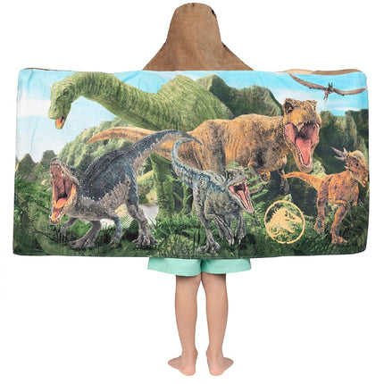 Franco Kids Bath and Beach Soft Cotton Terry Hooded Towel Wrap, 24 in x 50 in, Jurassic World Dominion