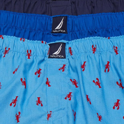 Nautica Men's Cotton Woven 3 Pack Boxer Shorts, Sea Cobalt/Peacoat/Lobsteraero Blue, S (Pack of 3)