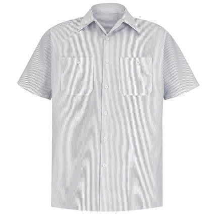 Red Kap® mens Industrial Stripe Work Shirt, Regular Fit, Short Sleeve, White/Charcoal Stripe, 3X-Large/Tall