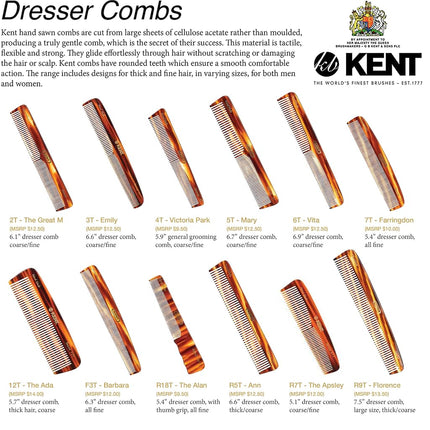 Kent Handmade Small Fine Toothed Pocket Hair Comb, 13.9 cm Length