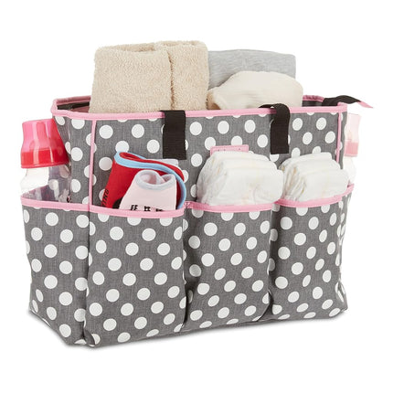 Disney Unisex Baby Cudlie Diaper Tote Moms | Large Spacious Travel Boy and Girl | 17-inch Multi-Functional Bag, Minnie Mouse Polka Dot Print