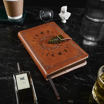 ZXHQ Lockable Diary for Women & Men, A5 Ruled 240 Pages PU Leather Journal with Lock, Refillable Leather Journal Password Notebook for Writing, Size A5(8.5 × 5.9 Inch) SandyBrown